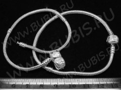 Основа (заготовка) для браслета №29 с замком Пандора LOVE 20*0,3см серебристая (Brass) (Pandora Style)