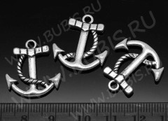 Подвеска Якорь 12 3D 22*20,5*2,7мм античное серебро (литьё)