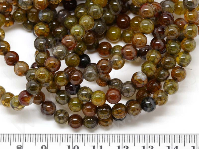 (ОПТ) Бусина округлая 6мм Агат "Вены Дракона" микс (камни) (НИТЬ)