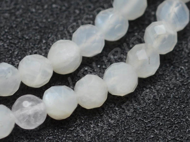 (ОПТ) Бусина округлая ГРАНЁНАЯ "каменный бисер" 2мм Лунный камень натуральный (камни LUX) (НИТЬ)