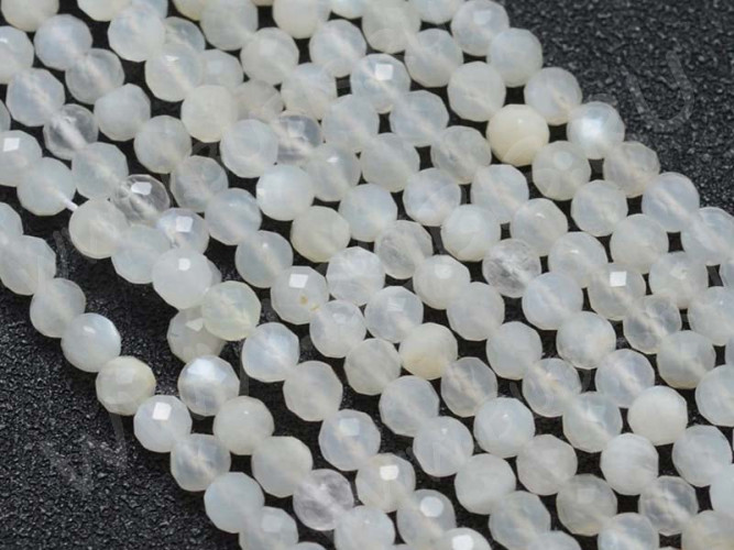 (ОПТ) Бусина округлая ГРАНЁНАЯ "каменный бисер" 2мм Лунный камень натуральный (камни LUX) (НИТЬ)