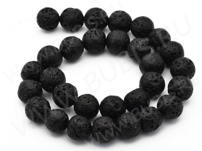 (СКИДКИ!!!) Бусина округлая 14мм Лава вулканическая чёрная (камни) (10шт)