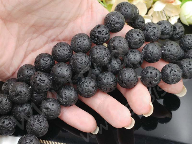 (СКИДКИ!!!) Бусина округлая 14мм Лава вулканическая чёрная (камни) (10шт)