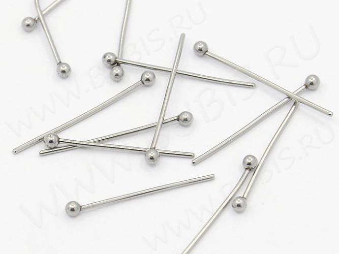 (СКИДКИ!!!) Штифт с шариком 20*0,7мм стальной цвет платины (Хирургическая сталь) (20шт)