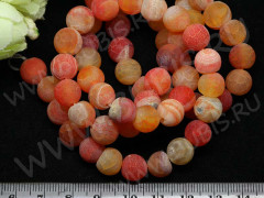 (ОПТ) Бусина округлая 10мм матовый Агат кракле оранжевый полупрозрачный качество AB (камни) (НИТЬ)