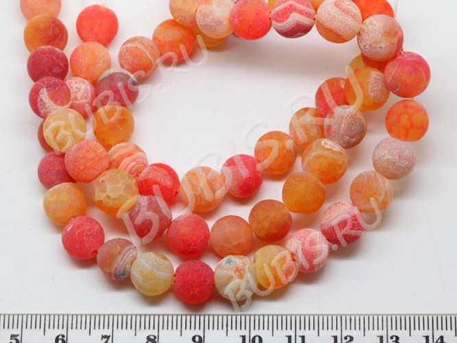 (ОПТ) Бусина округлая 10мм матовый Агат кракле оранжевый полупрозрачный качество AB (камни) (НИТЬ)