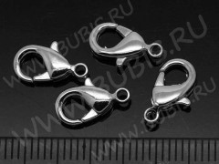 (СКИДКИ!!!) Замочек карабин №010 из латуни средний 12*7*3мм цвет платины, без никеля (Brass) (10шт)