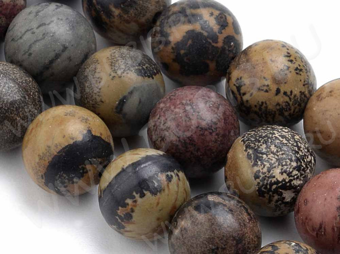 (ОПТ) Бусина округлая 8мм Яшма Дендритовая пейзажная (камни) (НИТЬ)