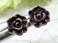 Пуссеты (&quot;гвоздики&quot;) №122 цветочек 15*12*11,5мм античная медь (литьё) (1 пара)