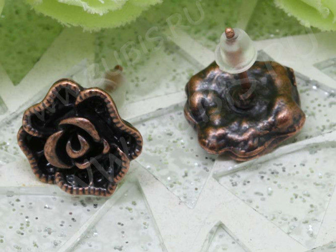 Пуссеты ("гвоздики") №122 цветочек 15*12*11,5мм античная медь (литьё) (1 пара)