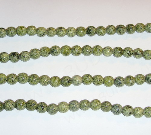 (ОПТ) Бусина округлая 4мм Змеевик СВЕТЛЫЙ (Серпентин) (камни) (НИТЬ)