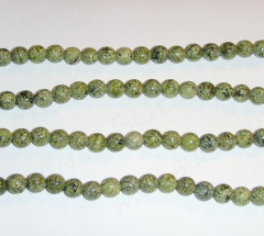 (ОПТ) Бусина округлая 4мм Змеевик СВЕТЛЫЙ (Серпентин) (камни) (НИТЬ)