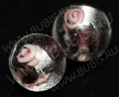 212 Бусина округлая с розочкой и серебром 12мм лиловая прозрачная (венецианское стекло)