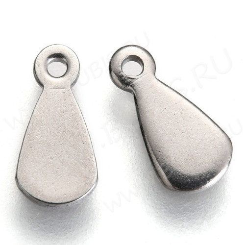 Подвеска Капелька 10 плоская окончание для цепочки 8*4*0,7мм цвет платины (Хирургическая сталь)(10шт)