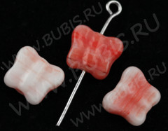 (СКИДКИ!!!) Бусина Бабочка 02 11*10*4мм красно-белая непрозрачная (стекло) (10шт.)