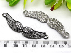 239 Коннектор вставка для браслетов Крылья 57*13*4,5мм чёрный никель и прозрачные стразы (сплав и стекло)