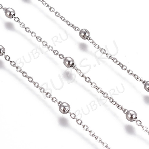 Цепочка S90 звено 2*1,5мм и шарик 3,5мм цвет платины (Хирургическая сталь) (50см)