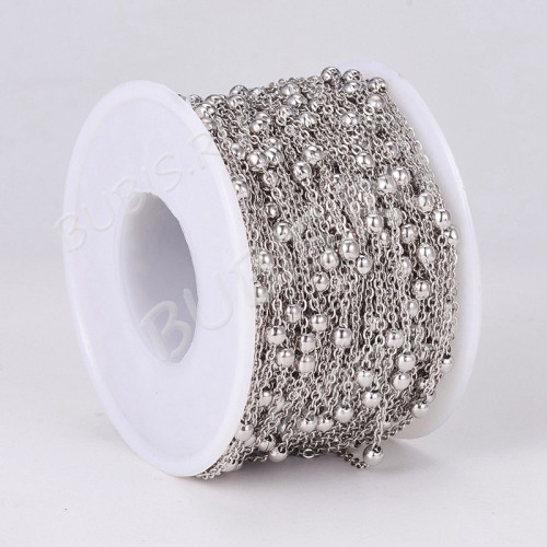 Цепочка S90 звено 2*1,5мм и шарик 3,5мм цвет платины (Хирургическая сталь) (50см)