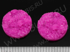 Кабошон декоративный 43 Круг имитация друзы агата с кристаллами 20*20*5,5мм св.фуксия непрозрачный (резин)