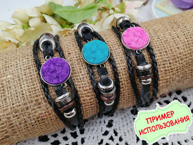 Кабошон декоративный 43 Круг имитация друзы агата с кристаллами 20*20*5,5мм св.фуксия непрозрачный (резин)