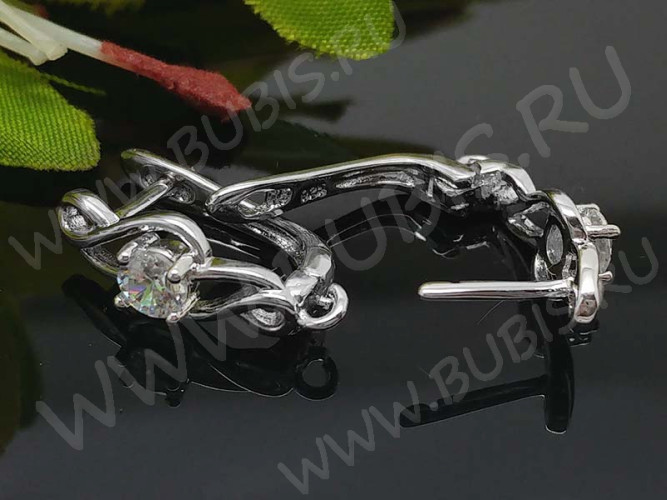 Швензы с английским замком №47 серебро с пробой 925 и кубическим цирконием 18*12,5*6мм цвет платины и прозрачный с АВ (Sterling Silver с родиевым покрытием) (1 пара)