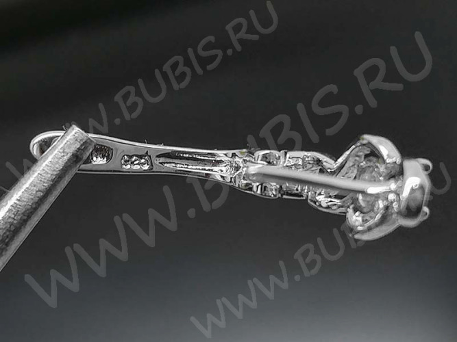 Швензы с английским замком №47 серебро с пробой 925 и кубическим цирконием 18*12,5*6мм цвет платины и прозрачный с АВ (Sterling Silver с родиевым покрытием) (1 пара)