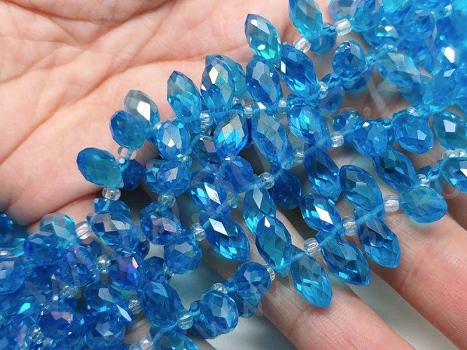 (СКИДКИ!!!) Подвеска Капля гранёная 12*6*5,5мм Хрусталь голубой с АВ прозрачный (имитация Сваровски) (10шт.)