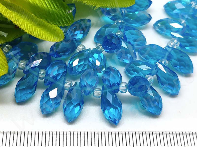 (СКИДКИ!!!) Подвеска Капля гранёная 12*6*5,5мм Хрусталь голубой с АВ прозрачный (имитация Сваровски) (10шт.)