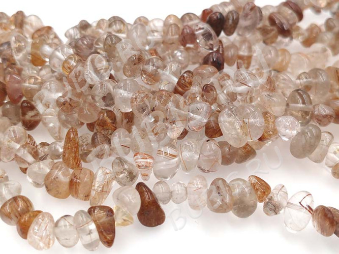 Крошка (галтовка) каменная 187 округлая 5-19мм Рутиловый Кварц тёмный натуральный (камни) (нить 43-45см)