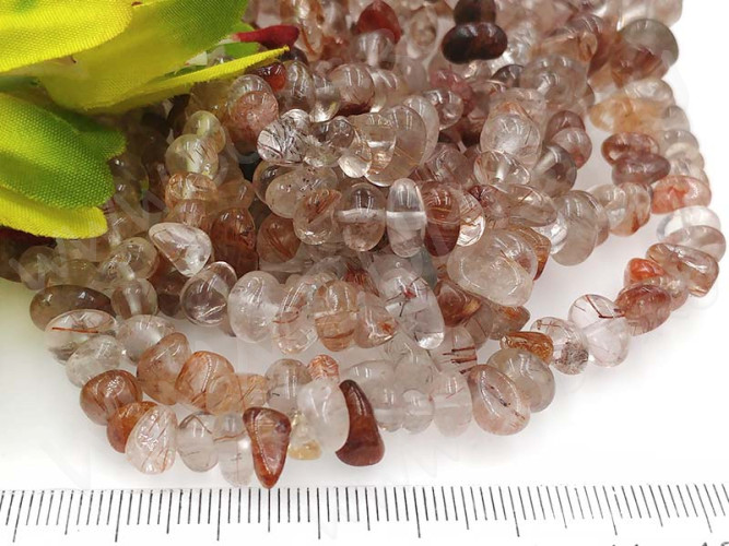 Крошка (галтовка) каменная 187 округлая 5-19мм Рутиловый Кварц тёмный натуральный (камни) (нить 43-45см)