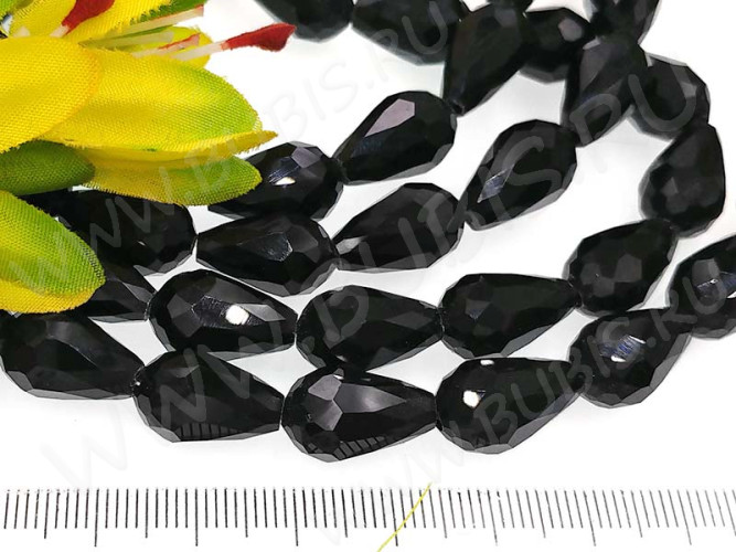 (СКИДКИ!!!) Бусина Капля гранёная 15*9,5*9,5мм чёрная непрозрачная (имитация Сваровски) (10шт.)