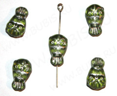 Бусина Сова 18*11*7мм св.зелёная с серебристым рисунком прозрачная (Чешское стекло)