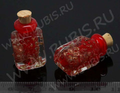 Бутылочка 19 с пробкой Флакончик со светонакопительным песком 0,5мл 29*16*13мм красная (Lampwork)