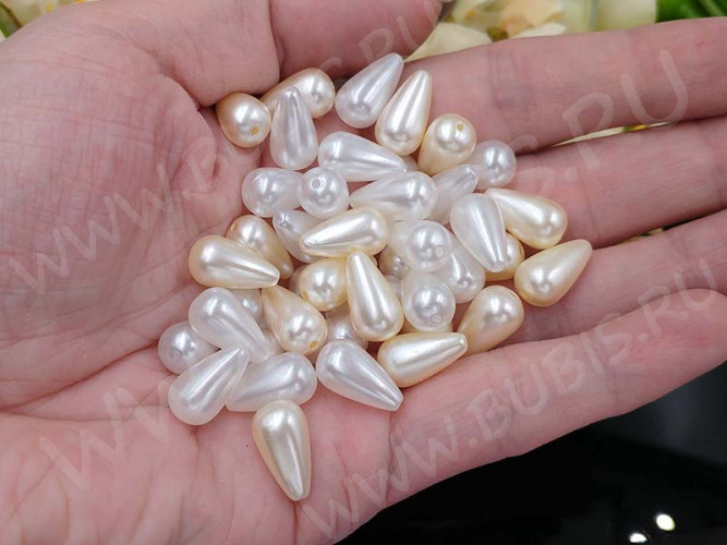 (СКИДКИ!!!) Бусина акриловая Капелька 07 14*8*8мм МИКС белых и айвори жемчужных (акрил) (20шт.)