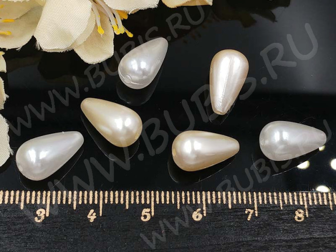 (СКИДКИ!!!) Бусина акриловая Капелька 07 14*8*8мм МИКС белых и айвори жемчужных (акрил) (20шт.)