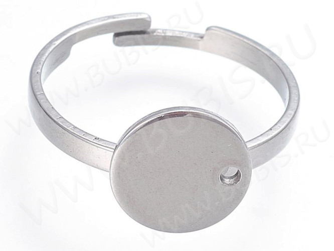 Основа (заготовка) для кольца 150 17мм с платформой 10мм и отверстием цвет платины (Хирургическая Сталь)