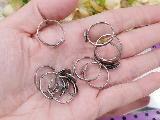 Основа (заготовка) для кольца 150 17мм с платформой 10мм и отверстием цвет платины (Хирургическая Сталь)