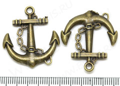 Подвеска Якорь 13 3D коннектор 30,5*27*3,5мм античная бронза (литьё)