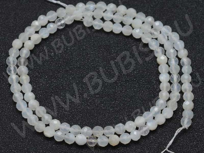 (ОПТ) Бусина округлая ГРАНЁНАЯ "каменный бисер" 3мм Лунный камень натуральный (камни LUX) (НИТЬ)