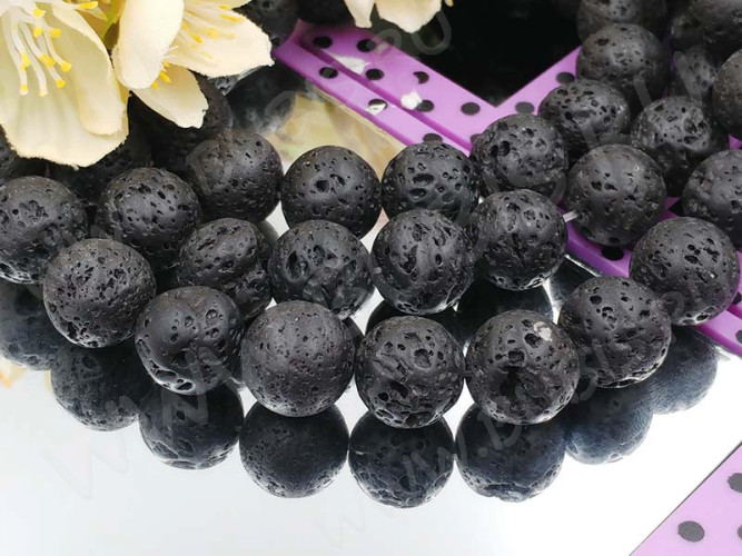 Бусина округлая 14мм Лава вулканическая чёрная (камни)