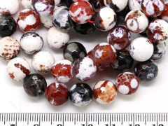 (ОПТ) Бусина округлая ГРАНЁНАЯ 10мм Агат кракле Огненный бело-т.рыже-чёрный (камни) (НИТЬ)