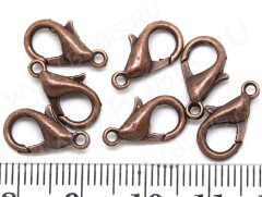 (СКИДКИ!!!) Замочек карабин №045 средний 14*8*3,5мм античная медь, без никеля (сплав) (10шт.)