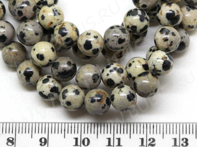 (ОПТ) Бусина округлая 8мм Яшма Далматин тёмная (камни) (НИТЬ)