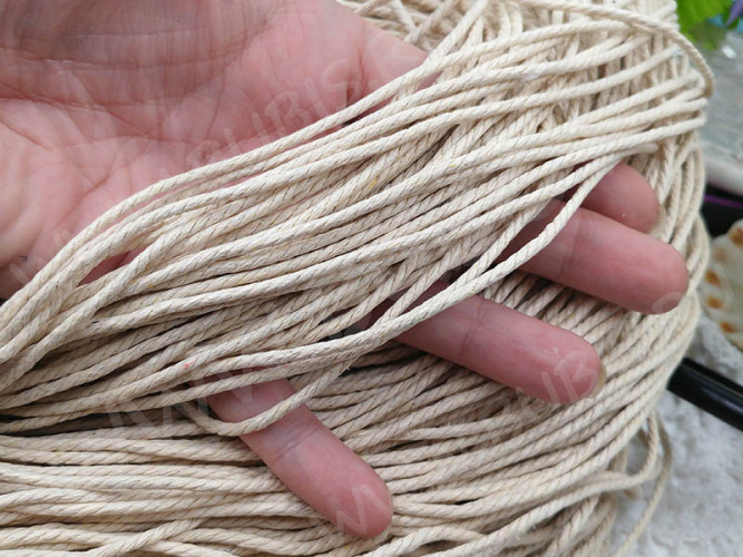 Вощёный х/б шнур "канатик" 3мм светло-бежевый (1м)
