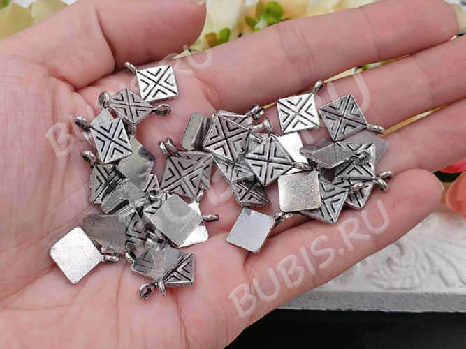 Подвеска Ромб 02 Бейл клеевой 17,8*13,2*1,2мм античное серебро (литьё)