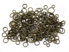 (ОПТ) МИКС колечек 23 обычные и двойные микс 4-10мм античная бронза, без никеля (Iron) (100гр)