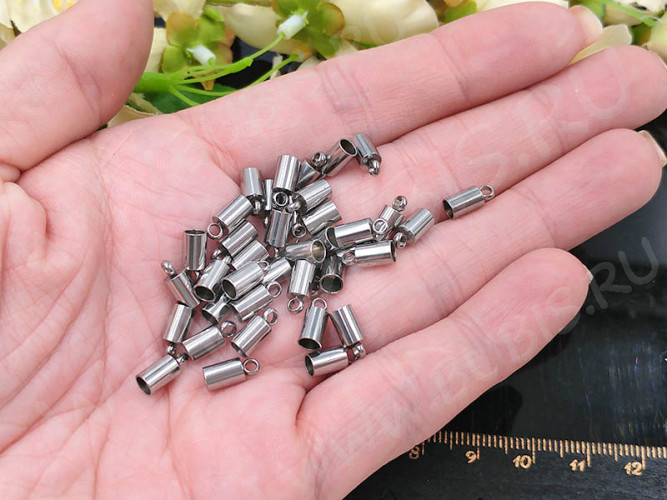 (СКИДКИ!!!) Концевик 118 10*5*5мм для шнура до 4мм цвет платины (Хирургическая сталь) (10шт)