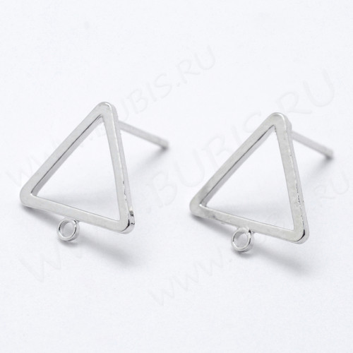 Пуссеты ("гвоздики") №204 Треугольник 12*12*12мм RPP цвет платины (LUX) (Brass) (1 пара)