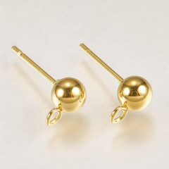 Пуссеты ("гвоздики") №211-G с шариком 5мм и петелькой 16*8*0,7мм Real Gold Plated 18K золотистые (Хирургическая сталь) (1 пара)