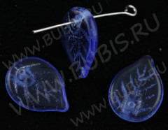 Подвеска Листик 01 18*13*3мм синий прозрачный (стекло)